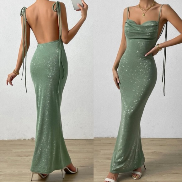Dresses & Skirts - Luxe knot shoulder open back mermaid hem maxi dress